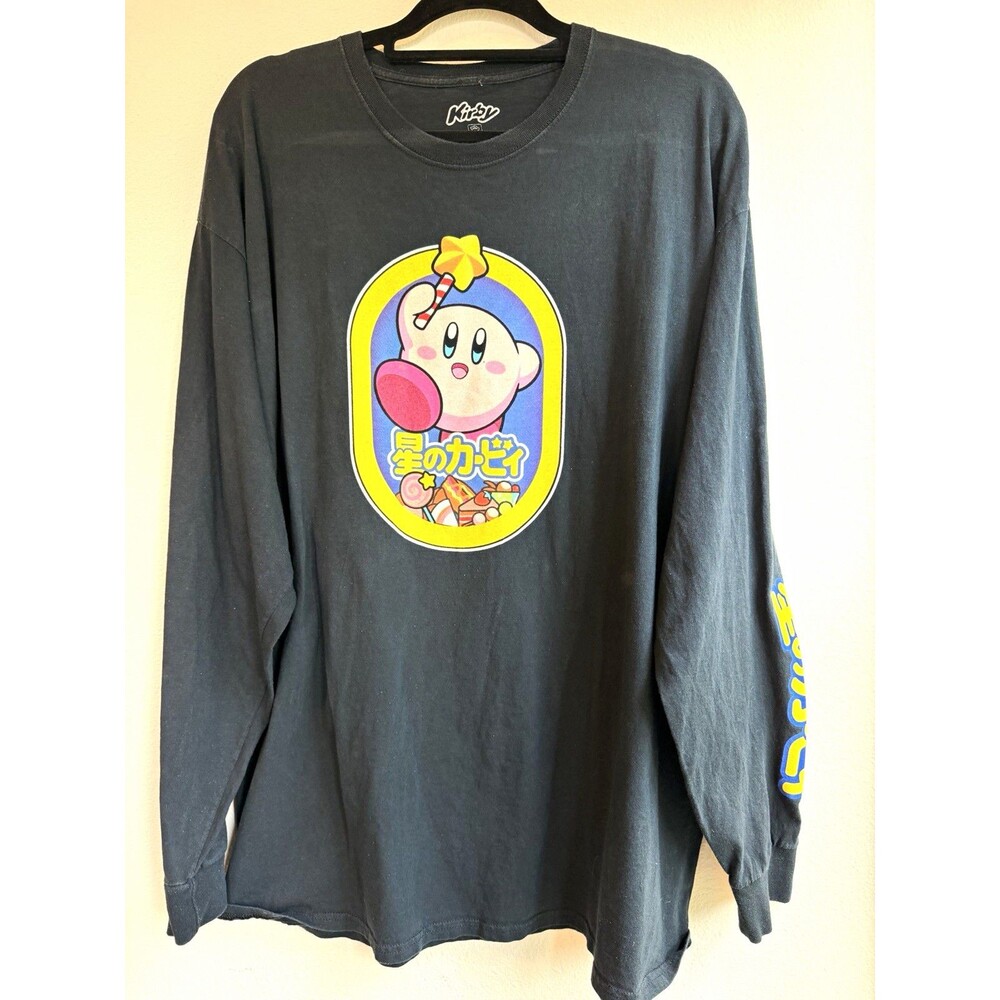 Kirby Graphic Logo T-Shirt Black Size 2XL Cotton Crew Neck Long Sleeve